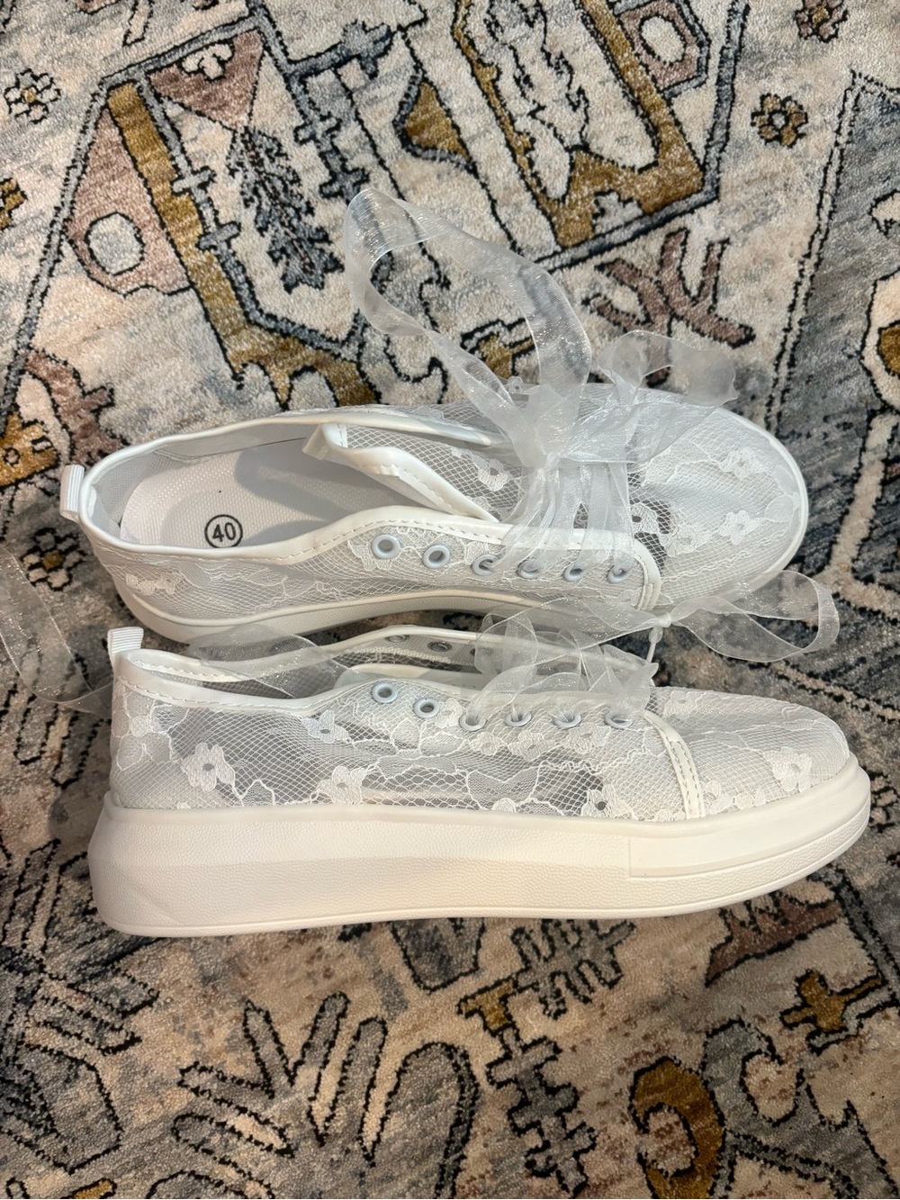 WEDDING Bride Shows White Lace Tennis Shoe (US Size Women's 8 8.5)